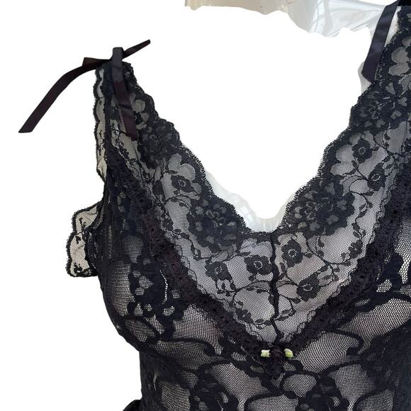 Vintage 80’s 90’s Black Lace Teddy One Piece Bodysuit Lingerie Small Hi-Cut - Picture 4 of 10